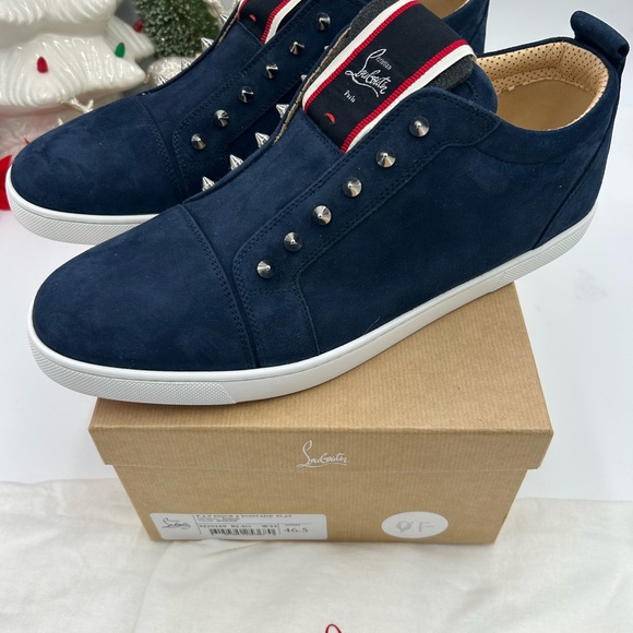 Christian Louboutin Men's F. A. V.  Fique Navy Studded Sneakers - Picture 4 of 12